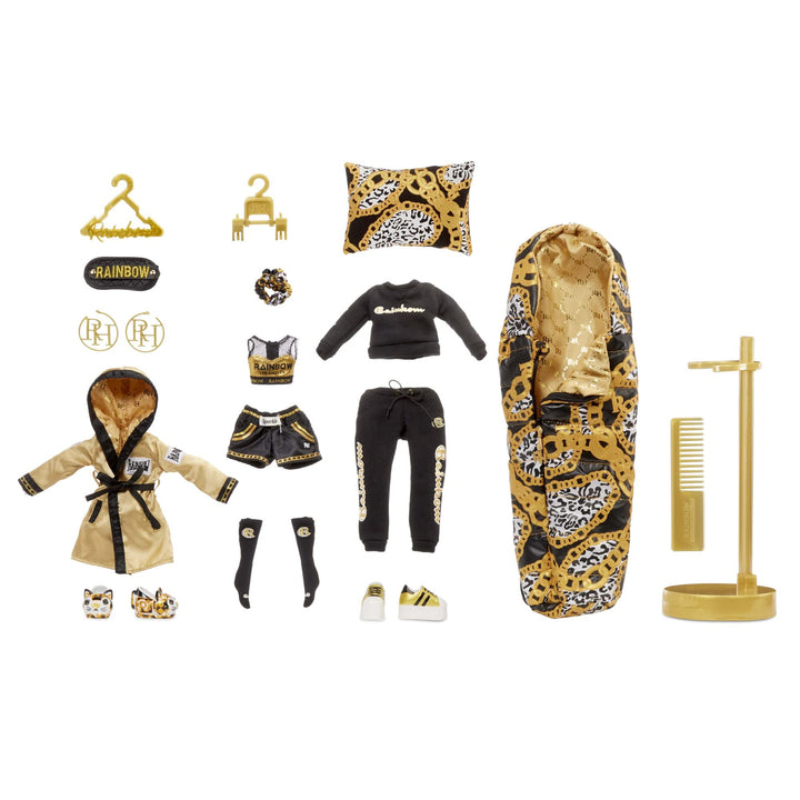 Muñeca Rainbow High Marisa Gold Fiesta Pijamas 2 Trajes Accesorios de Moda - Imagen 5