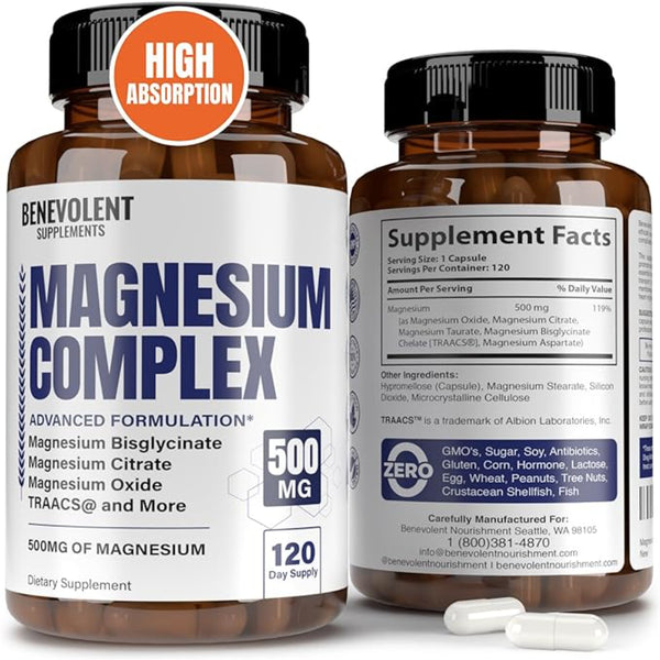 Citrato Magnesio 500 Mg Bisglicinato Taurato Quelato 120 Cápsulas Alivio Dolores Sueño Relajación