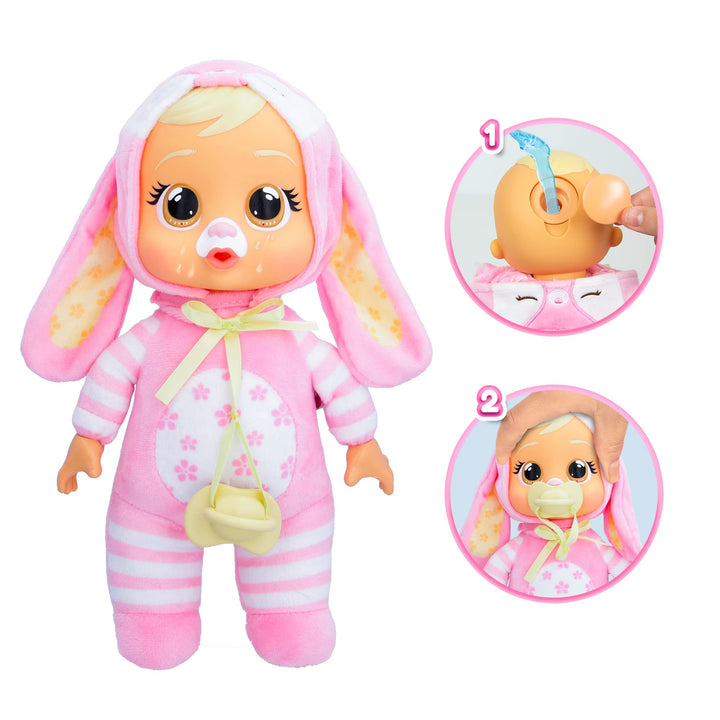 Muñeca Tiny Cuddles Lola 9 Pulgadas Lágrimas Reales Pijama Conejo Rosa - Imagen 3