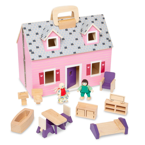 Casa De Muñecas De Madera Plegable Portátil Con Figuras Y Muebles Melissa & Doug - Imagen 1