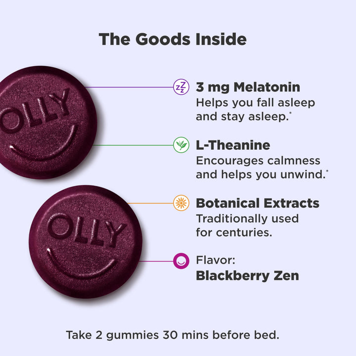 OLLY Sleep Gummy Melatonina 3mg L-Theanine Chamomile Ayuda a Dormir Naturalmente - Imagen 3