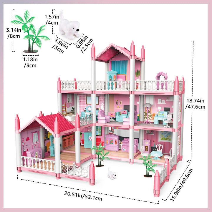 Casa de Muñecas Rosa 3 Pisos 9 Habitaciones Juego de Simulación Regalo para Niñas - Imagen 3