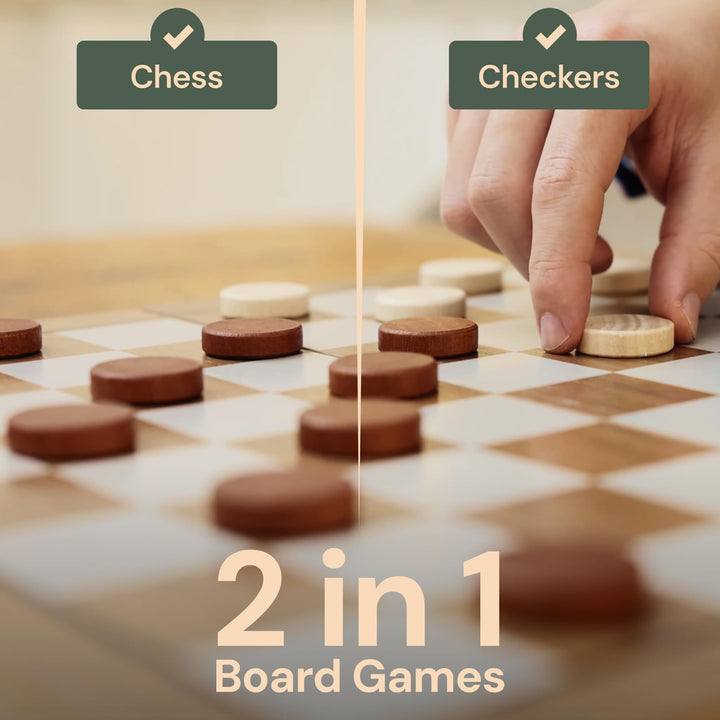 Juego De Ajedrez Y Damas De Madera Tablero Plegable 15 Pulgadas - Imagen 4