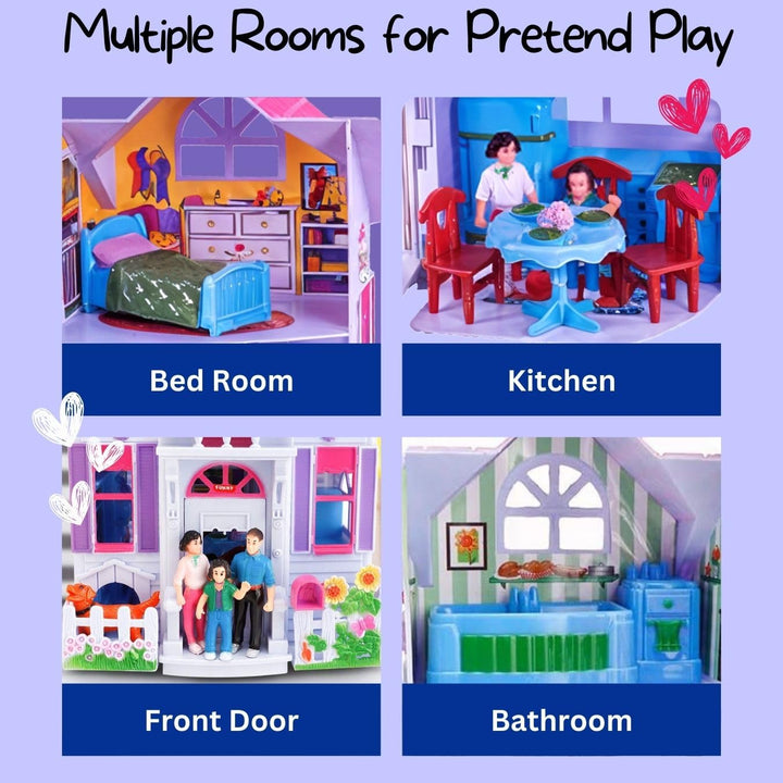 Casa De Muñecas Plegable My Sweet Home 3 En 1 Con Muebles Y Figuras - Imagen 6