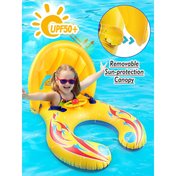 Anillo De Natación Inflable Para Bebés Mami Y Bebé Sombrilla Volante Y Bocina - Imagen 7