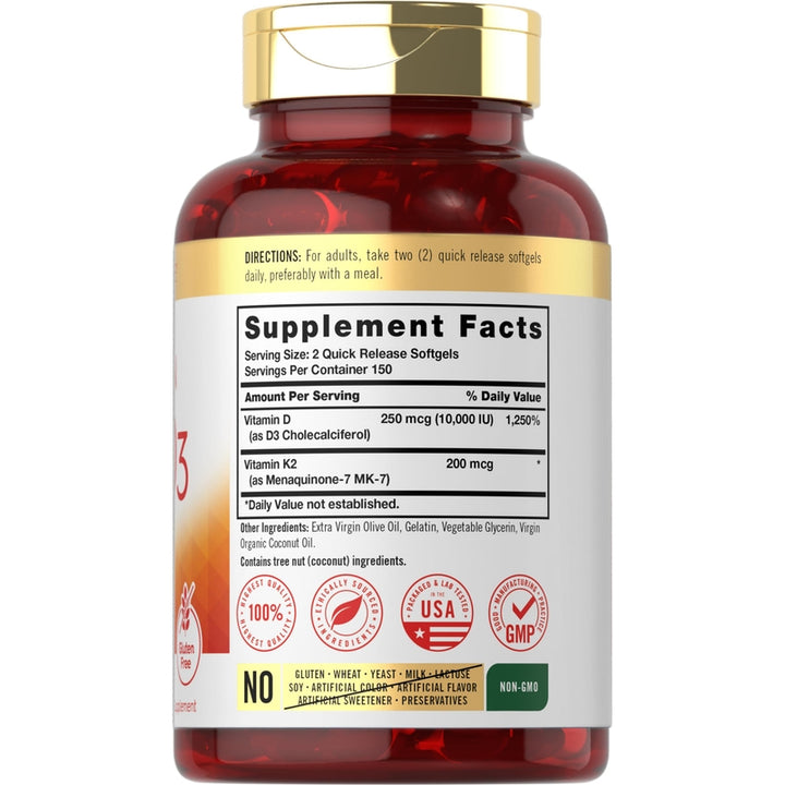 Suplemento De Vitamina K2 Mk7 Y D3 300 Cápsulas Salud Óptima - Imagen 2