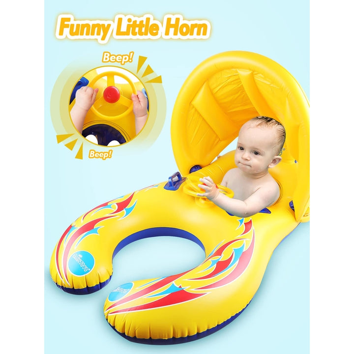 Anillo De Natación Inflable Para Bebés Mami Y Bebé Sombrilla Volante Y Bocina - Imagen 5