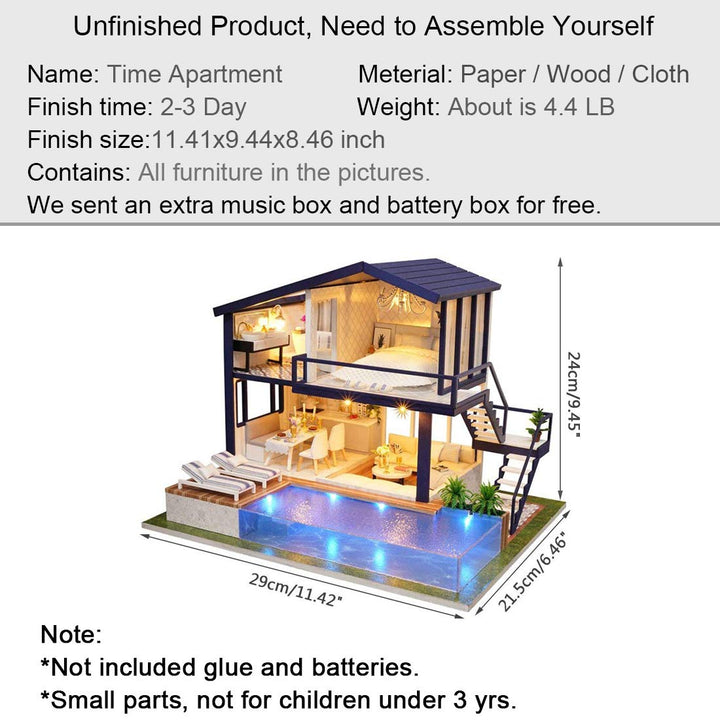 Kit Casa De Muñecas Miniatura Diy Time Apartment Con Luz Led - Imagen 2
