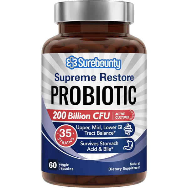 Surebounty Supreme Restore Probiótico 200 Billones 35 Cepas Prebióticos y Enzimas Digestivas