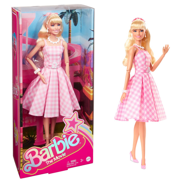 Muñeca Barbie The Movie Margot Robbie Vestido Guinga Rosa 30 cm Coleccionable - Imagen 1