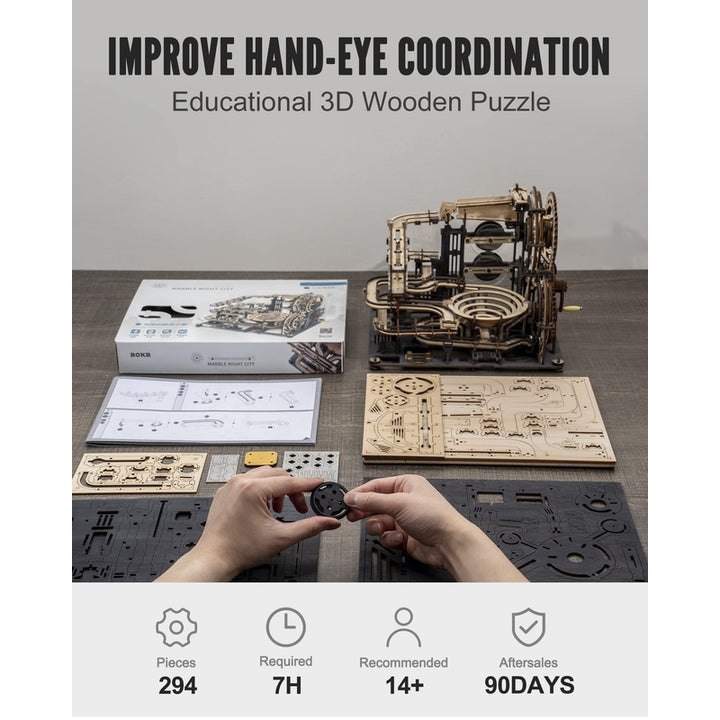 Rompecabezas De Madera 3D Rokr Canicas Nocturno Modelo LGA01 Construcción Completa - Imagen 7