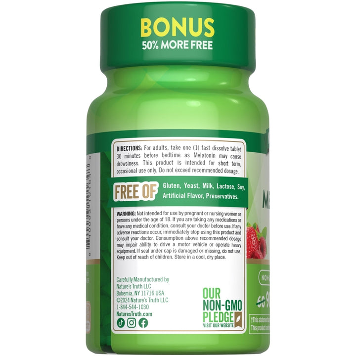 Nature's Truth Melatonina 5 mg Tabletas Disolución Rápida Sabor Baya 90 Unidades Vegano No Transgénico Sin Gluten - Imagen 7