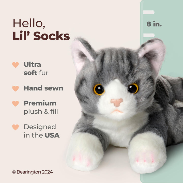 Lil Socks Peluche de Gato Realista 8 Pulgadas Ideal para Niños y Coleccionistas - Imagen 2