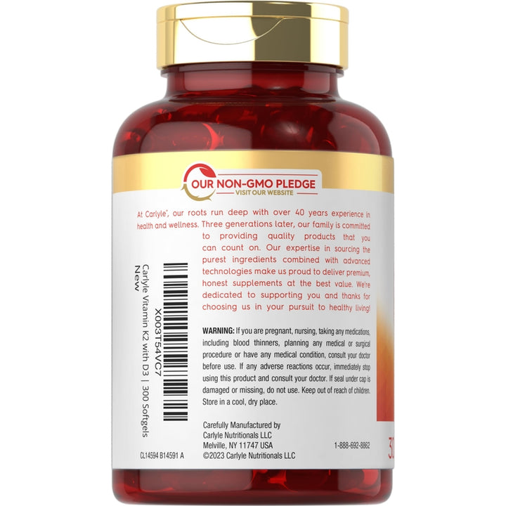 Suplemento De Vitamina K2 Mk7 Y D3 300 Cápsulas Salud Óptima - Imagen 3