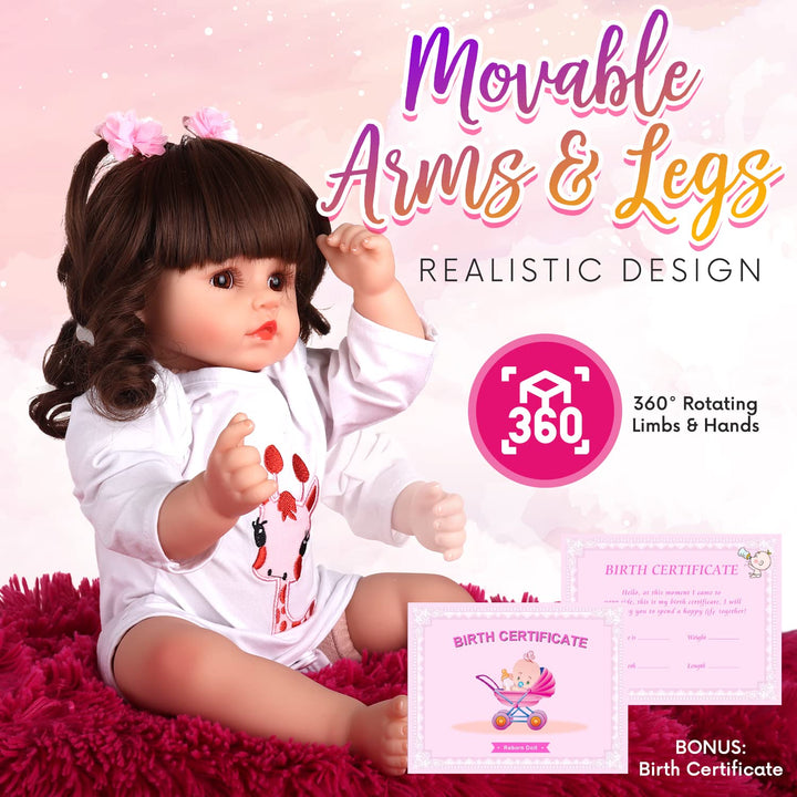 Muñeca Reborn Baby 45 Cm Suave Con Brazos Movibles Accesorios Incluidos Ideal Para Niños Y Coleccionistas - Imagen 6