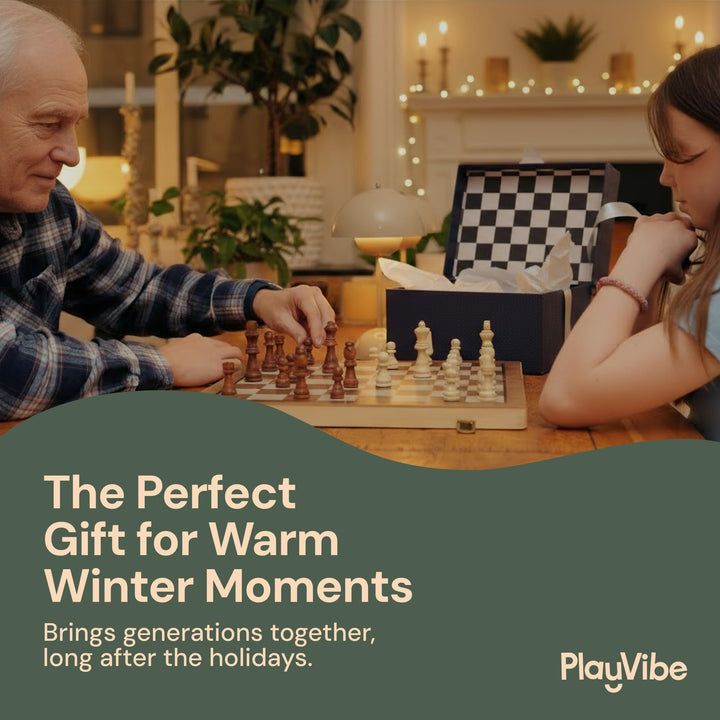 Juego De Ajedrez Y Damas De Madera Tablero Plegable 15 Pulgadas - Imagen 7