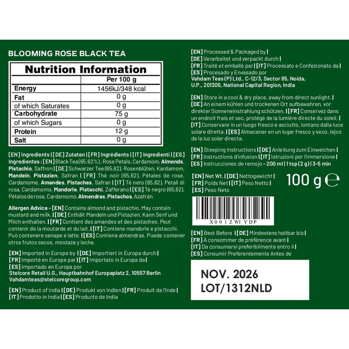 Vahdam Blooming Rose Tea Té Negro con Rosa y Especias 200 Gramos Envío Gratis - Imagen 2