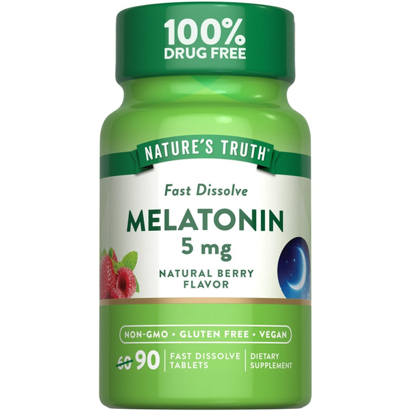 Nature's Truth Melatonina 5 mg Tabletas Disolución Rápida Sabor Baya 90 Unidades Vegano No Transgénico Sin Gluten - Imagen 1