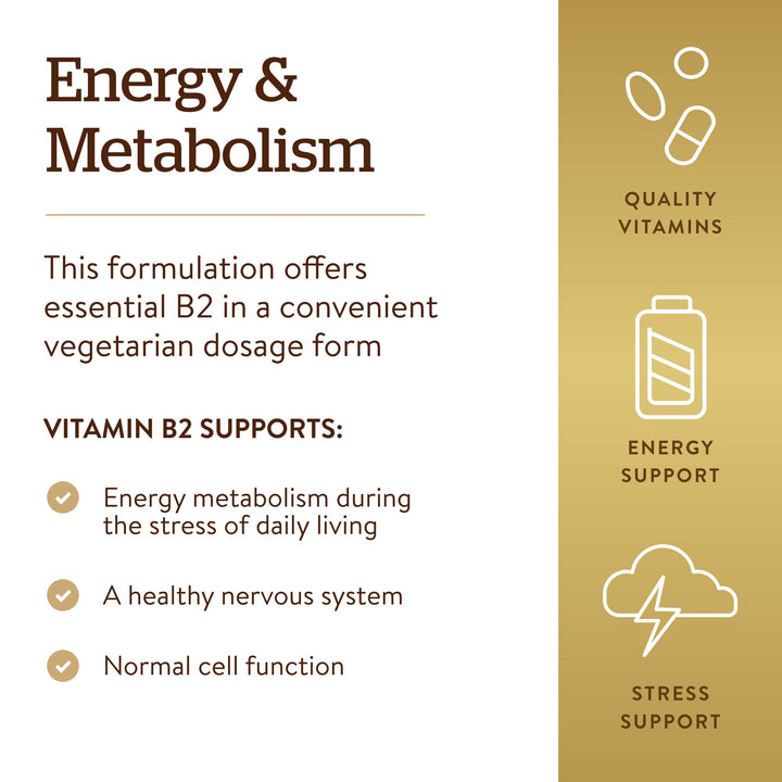 Solgar Vitamin B2 Riboflavina 100mg 100 Cápsulas Vegetales Energía Salud Nerviosa - Imagen 4