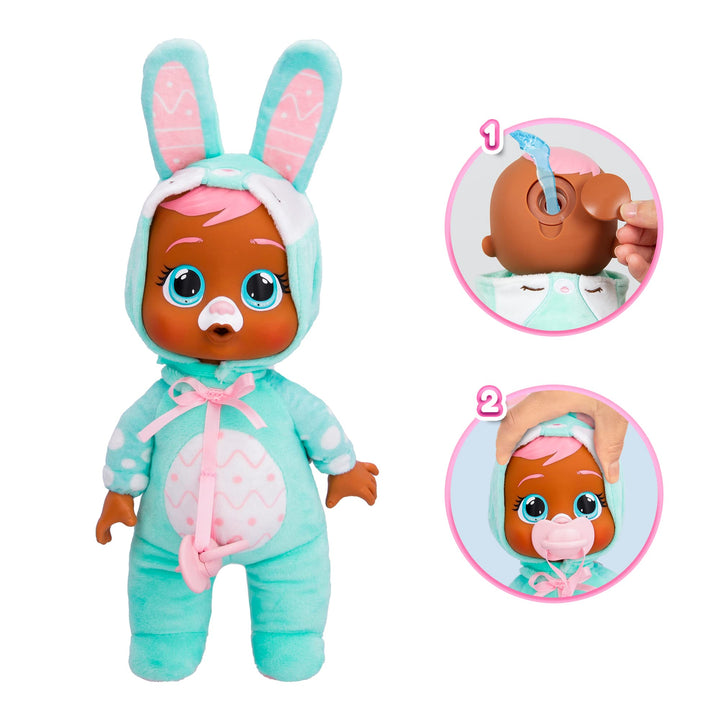 Muñeca Tiny Cuddles Bunnies Cindy 9 Pulgadas Lágrimas Reales Pijama Conejito Verde - Imagen 4