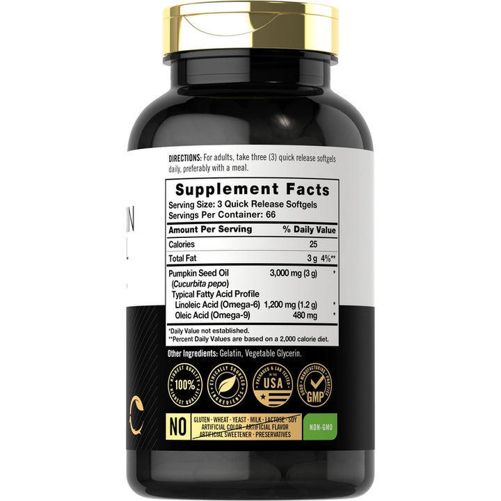 Carlyle Aceite de Semilla de Calabaza 3000 mg 200 Cápsulas Omega 6 y 9 Salud Natural - Imagen 2