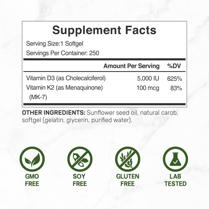 Suplemento de Vitamina D3 y K2 Deal Supplement 5000 IU 250 Cap - Imagen 2