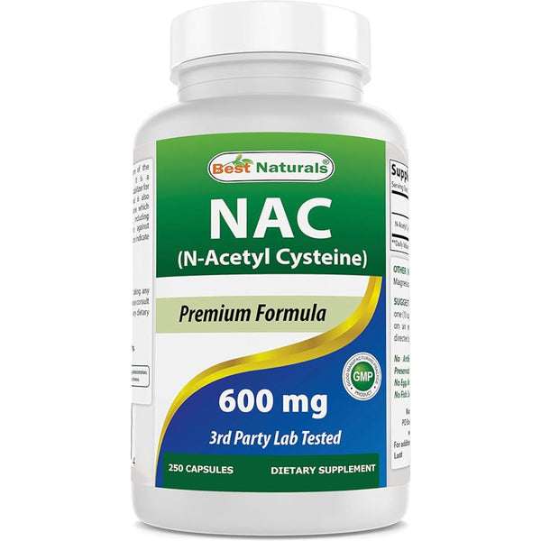 Best Naturals NAC N-acetil-cisteína 600mg 250 Cápsulas Antioxidante Natural Pulmonar y Hepático