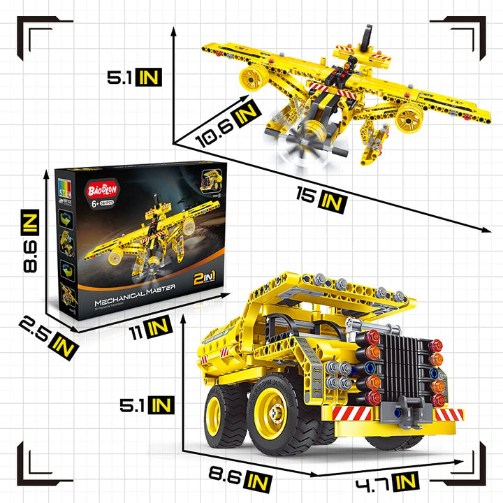 Juguete De Construcción 2 En 1 Camión Avión STEM 361 Piezas Para Niños - Imagen 3