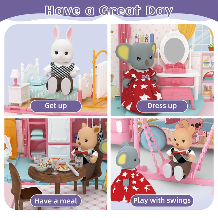 Mitcien Dollhouse Playset Casa De Muñecas Caravana Portátil Para Niños Con Más De 60 Piezas - Imagen 3