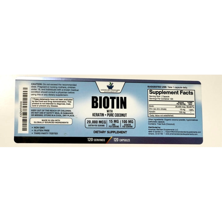 Biotina 20000 Mcg Queratina Coco Zinc 120 Cap Cabello Uñas Saludable - Imagen 9