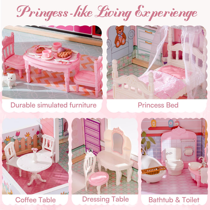 Casa De Muñecas De Madera Robud Dream Con 24 Accesorios Y Elevador Para Niños - Imagen 5