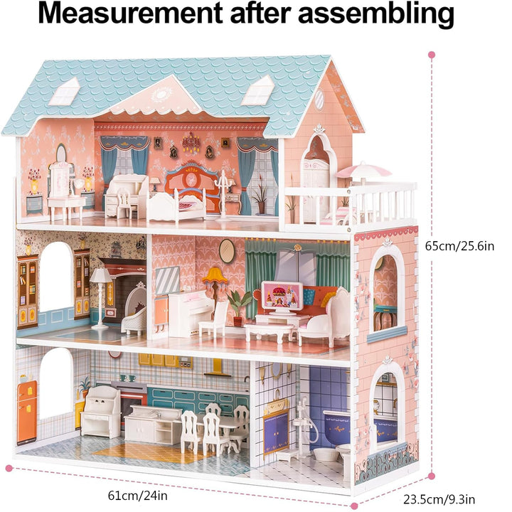 Casa De Madera Para Muñecas Robud Con Muebles De 3 Niveles Para Niños Y Niñas - Imagen 7