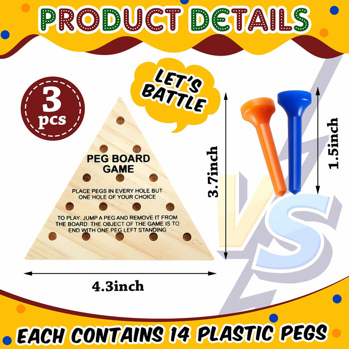 Juego De Mesa Triangular De Madera 3 Packs Con Clavijas De Plástico Divertido Y Educativo - Imagen 3