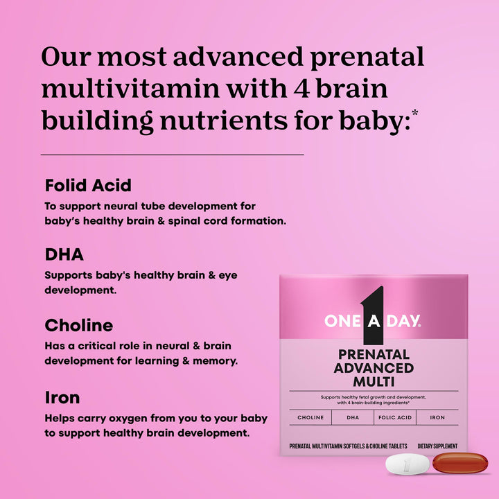 One A Day Prenatal Colina Ácido Fólico Omega-3 DHA 120 Und Suplemento para Embarazo - Imagen 3