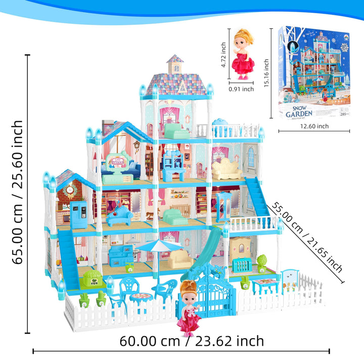 Casa De Muñecas 11 Habitaciones Con Luz Led Y Muebles Para Niñas 3+ - Imagen 3