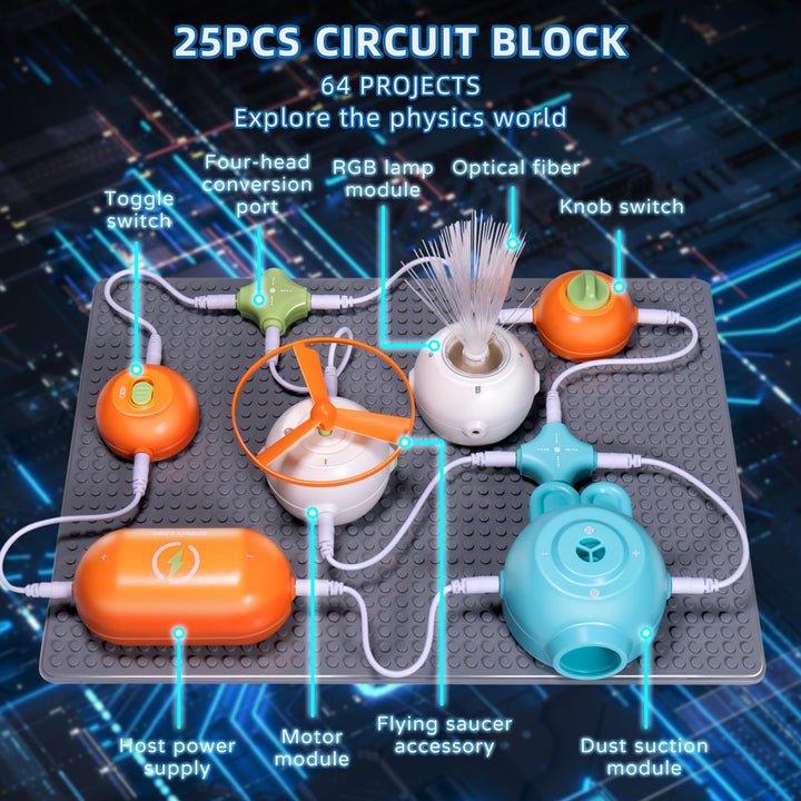 Kit De Circuitos Para Niños 3-12 Años 25 Piezas 64 Proyectos STEM Electrónica Bricolaje - Imagen 4