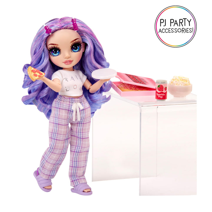 Muñeca Rainbow High Jr High PJ Party 9 Pulgadas Violet con Accesorios Fiesta de Pijamas - Imagen 6