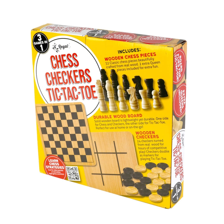 Tablero de Madera Reversible Regal Games Ajedrez Damas Tic-Tac-Toe 3 en 1 - Imagen 8