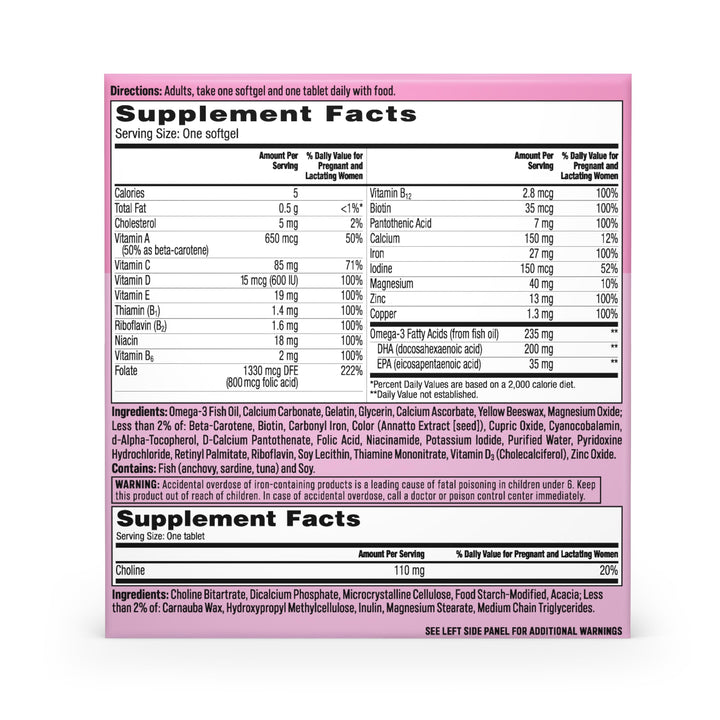 One A Day Prenatal Colina Ácido Fólico Omega-3 DHA 120 Und Suplemento para Embarazo - Imagen 8