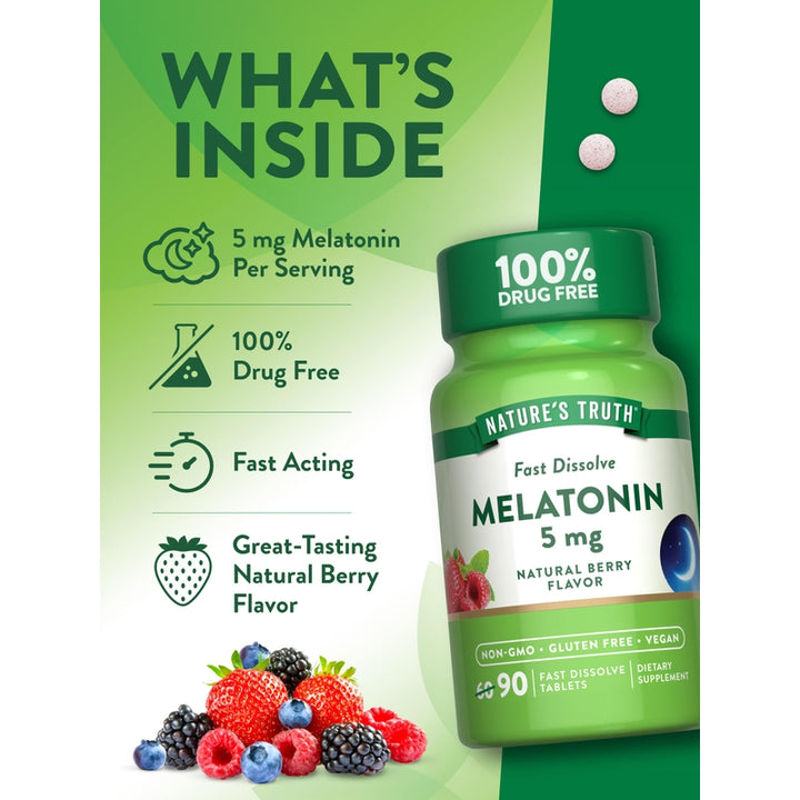 Nature's Truth Melatonina 5 mg Tabletas Disolución Rápida Sabor Baya 90 Unidades Vegano No Transgénico Sin Gluten - Imagen 5