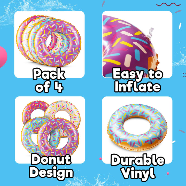 Donas Inflables 24 Pulgadas Paquete De 4 Para Niños Juguetes De Piscina Verano - Imagen 2