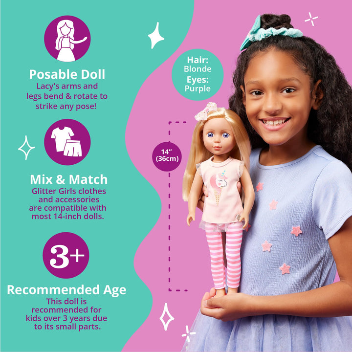 Muñeca Lacy Glitter Girls 35 cm Articulada Túnica Rosa Leggings Rayas y Zapatos de Ballet - Imagen 6