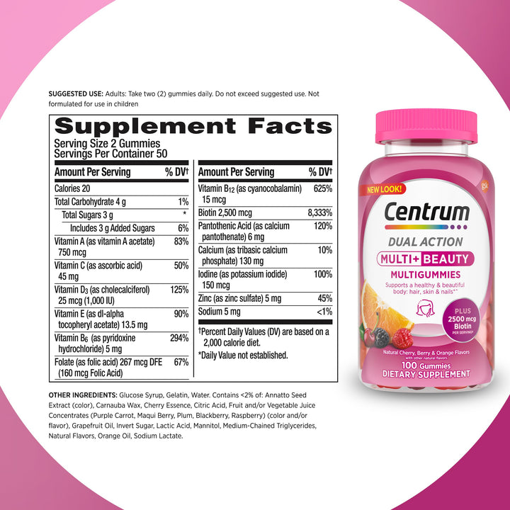 Suplemento Multivitamínico Centrum MultiGummies Multi+ Beauty - 100 Gomitas - Imagen 9
