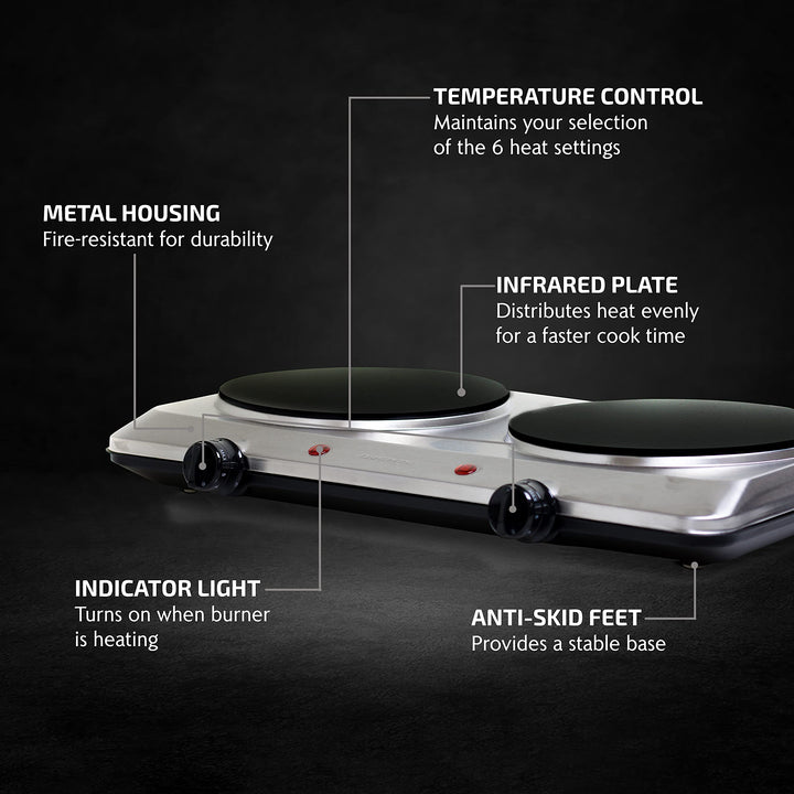 Ovente Bgi202s Estufa Electrica Portatil Doble 1500w Con Control De Temperatura - Imagen 2