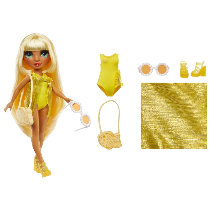 Rainbow High Swim Style Sunny Muñeca De Moda Posable Con Envoltura Y Accesorios - Imagen 4