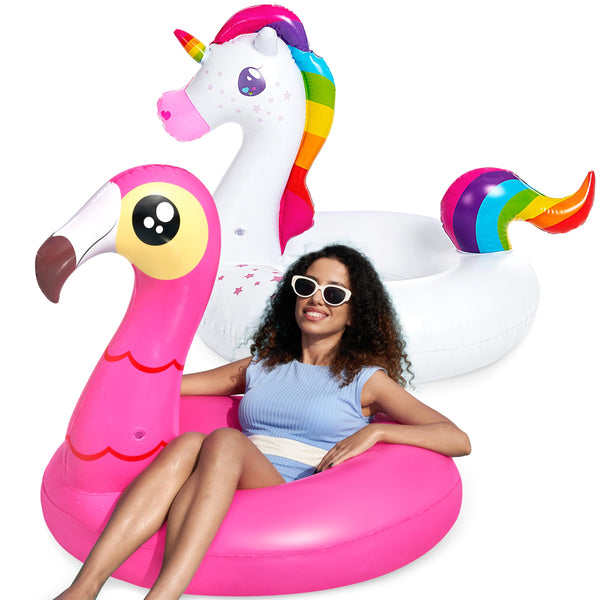 Flotador Inflable Para Piscina JOYIN Con Flamenco Y Unicornio 40 Pulgadas - Imagen 1