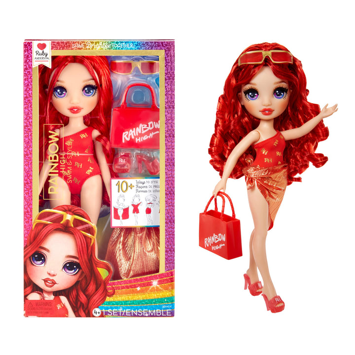 Muñeca Rainbow High Swim & Style Ruby 11 Pulgadas con Traje de Baño y Accesorios - Imagen 1