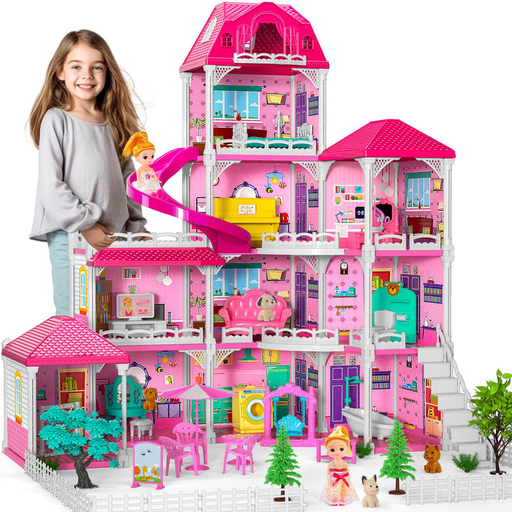 Casa De Muñecas De 4 Pisos Y 10 Habitaciones Para Niñas Con Accesorios - Imagen 1