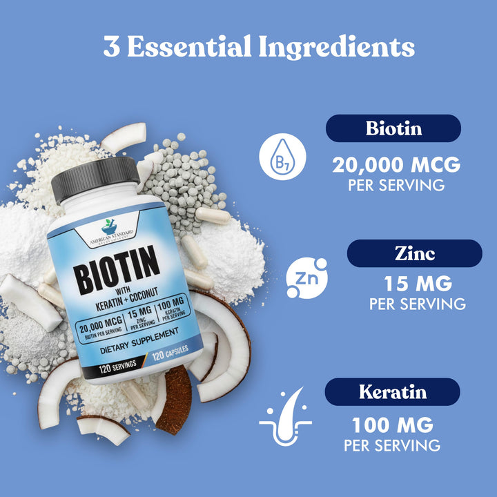 Biotina 20000 Mcg Queratina Coco Zinc 120 Cap Cabello Uñas Saludable - Imagen 4