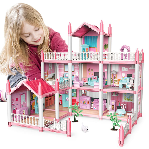 Casa de Muñecas Rosa 3 Pisos 9 Habitaciones Juego de Simulación Regalo para Niñas - Imagen 1